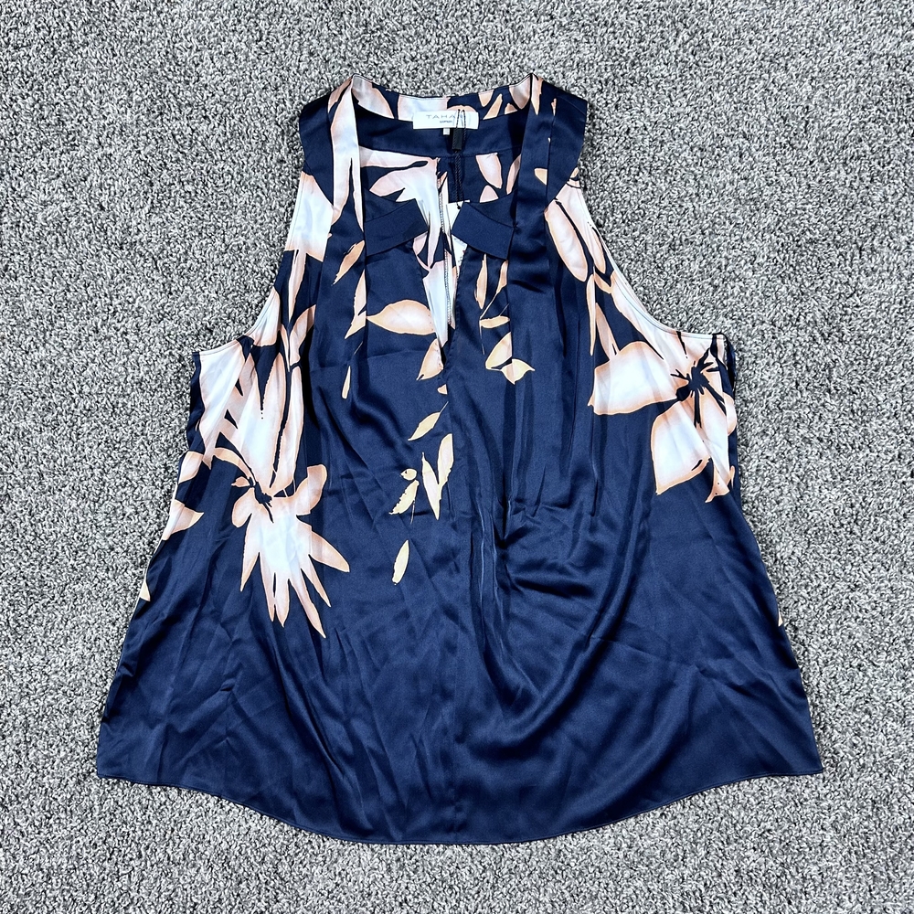 Tahari Women’s Size 1X Evette Navy Multi Floral Sleeveless Top